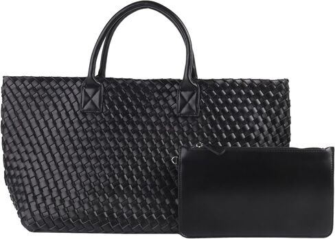 Woven Tote Bag Large Vegan Leather Bucket Bag, Fashion Handwoven Shopper Bags for Women in Saudi Arabia