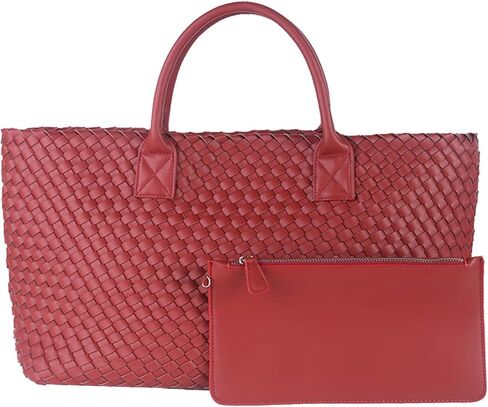 Woven Tote Bag Large Vegan Leather Bucket Bag, Fashion Handwoven Shopper Bags for Women in Saudi Arabia