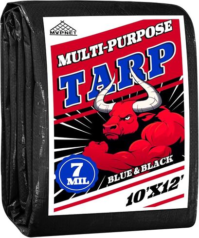Tarp 6x6 Waterproof 7mil Blue/Black Multipurpose Tarps Uv Resistant Outdoor Tarp for Camping, Rooftops, Yards, Pools, Vehicles, Boats by-MVPNET in Saudi Arabia