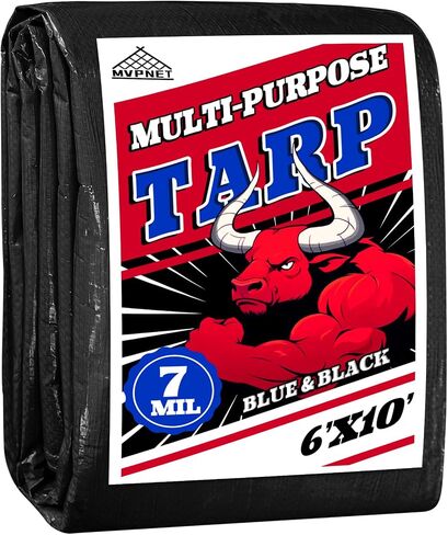 Tarp 6x6 Waterproof 7mil Blue/Black Multipurpose Tarps Uv Resistant Outdoor Tarp for Camping, Rooftops, Yards, Pools, Vehicles, Boats by-MVPNET in Saudi Arabia