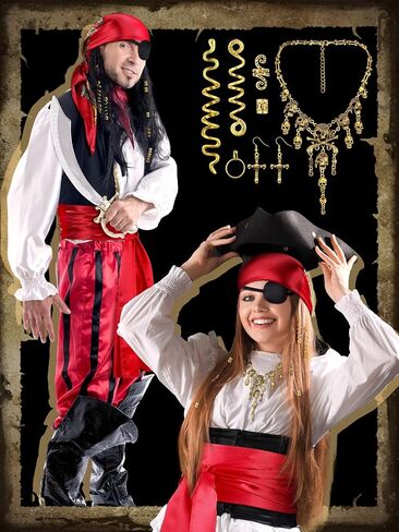 Remuuly 24 Pcs Pirate Costume Accessories Women Pirate Head Scarf Sash Belt Eye Patch Necklace Earring Snake Hair Accessory in Saudi Arabia