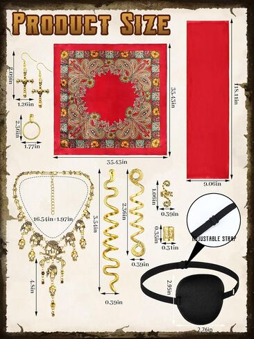 Remuuly 24 Pcs Pirate Costume Accessories Women Pirate Head Scarf Sash Belt Eye Patch Necklace Earring Snake Hair Accessory in Saudi Arabia