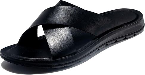 Men's Leather Platform Orthotic Slides Sandals Open Toe Comfort Arch Support Hollow Slip On Slippers Summer Lightweight Anti-Slip Soft Bottom Casual Walking Beach Sandals in Kuwait