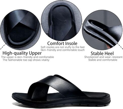 Men's Leather Platform Orthotic Slides Sandals Open Toe Comfort Arch Support Hollow Slip On Slippers Summer Lightweight Anti-Slip Soft Bottom Casual Walking Beach Sandals in Kuwait