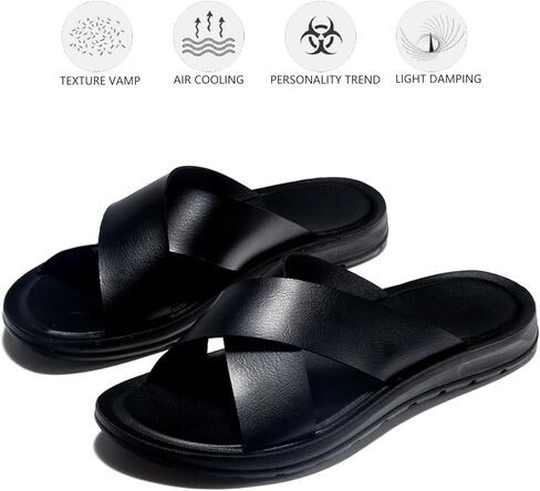 Men's Leather Platform Orthotic Slides Sandals Open Toe Comfort Arch Support Hollow Slip On Slippers Summer Lightweight Anti-Slip Soft Bottom Casual Walking Beach Sandals in Kuwait