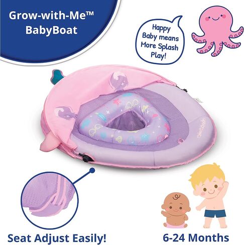 SwimSchool Deluxe Baby Pool Float with Adjustable Canopy - 6-24 Months - Baby Swim Float with Splash & Play Activity Center Safety Seat - Pink/Aqua in Kuwait