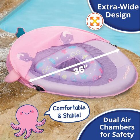SwimSchool Deluxe Baby Pool Float with Adjustable Canopy - 6-24 Months - Baby Swim Float with Splash & Play Activity Center Safety Seat - Pink/Aqua in Kuwait