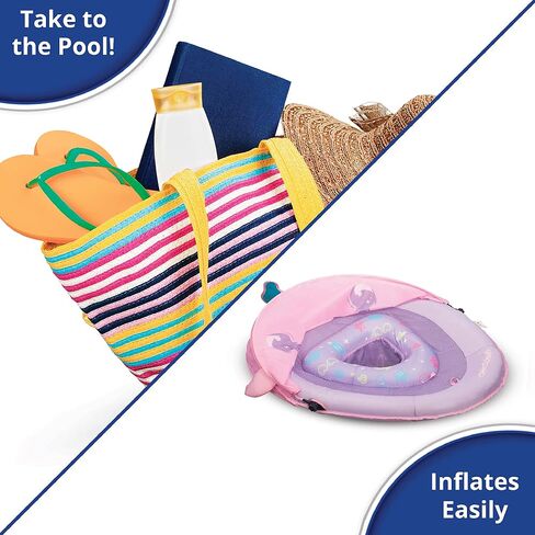 SwimSchool Deluxe Baby Pool Float with Adjustable Canopy - 6-24 Months - Baby Swim Float with Splash & Play Activity Center Safety Seat - Pink/Aqua in Kuwait