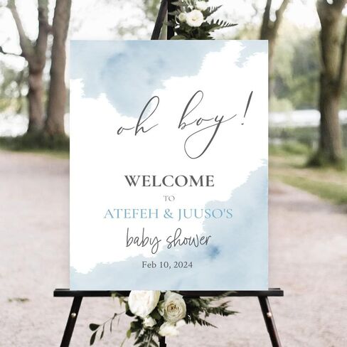 Baby Shower Sign, Welcome Sign Baby Shower, Oh Boy Baby Shower Welcome Sign, Dusty Blue Minimalist Baby Shower Sign, Simple Modern Shower Welcome Sign, MIO2 in Saudi Arabia
