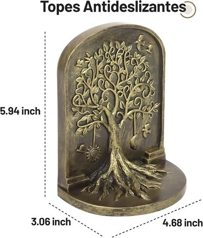 Tree of Life Vintage Heavy Bookends ، 2 Bookend Decorative Bookend فريدة من نوعها للأرفف أو خزانة الكتب ، ومكتب رف الكتب المضادة للانزلاق ، وهدايا للأم والأب in Kuwait