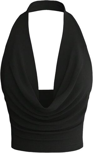 SOLY HUX Women's Cowl Neck Halter Neck Going Out Tops Open Back Sleeveless Y2k Crop Tank Top in Saudi Arabia