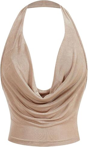 SOLY HUX Women's Cowl Neck Halter Neck Going Out Tops Open Back Sleeveless Y2k Crop Tank Top in Saudi Arabia