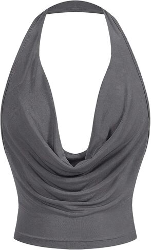 SOLY HUX Women's Cowl Neck Halter Neck Going Out Tops Open Back Sleeveless Y2k Crop Tank Top in Saudi Arabia