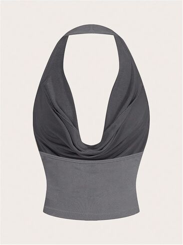 SOLY HUX Women's Cowl Neck Halter Neck Going Out Tops Open Back Sleeveless Y2k Crop Tank Top in Saudi Arabia