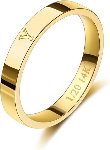 Gold Initial Ring for Women Non Tarnish Dainty 14K Gold Filled Ring Stackable Personalized Letter Stacking Thumb Pinky Rings for Mom Wedding Bands Engagement Birthday Gifts Jewelry Size 6-10 in Saudi Arabia