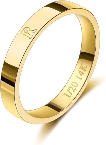 Gold Initial Ring for Women Non Tarnish Dainty 14K Gold Filled Ring Stackable Personalized Letter Stacking Thumb Pinky Rings for Mom Wedding Bands Engagement Birthday Gifts Jewelry Size 6-10 in Saudi Arabia
