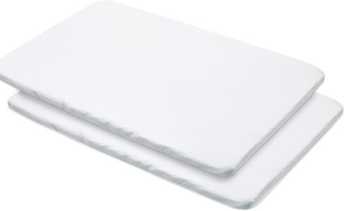 BreathableBaby All-in-One Fitted Sheet & Waterproof Cover for Mini Crib Mattresses 38" x 24" — 2-Pack — White — Durable & Shrink/Stretch Resistant — Safer Than Cotton & Muslin for Infants <12 Mos in Saudi Arabia