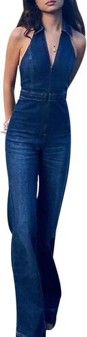 Denim Jumpsuit for Women Wide Leg Jean Rompers Sleeveless V-Neck One Piece Jean Jumpsuits Overalls in Saudi Arabia