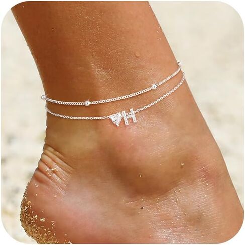 Love Heart Initial Silver Anklets for Women Waterproof Dainty Silver Plated CZ Anklet Trendy Fashion Jewelry Gifts for Women in Kuwait