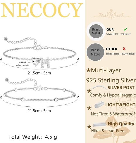 Love Heart Initial Silver Anklets for Women Waterproof Dainty Silver Plated CZ Anklet Trendy Fashion Jewelry Gifts for Women in Kuwait