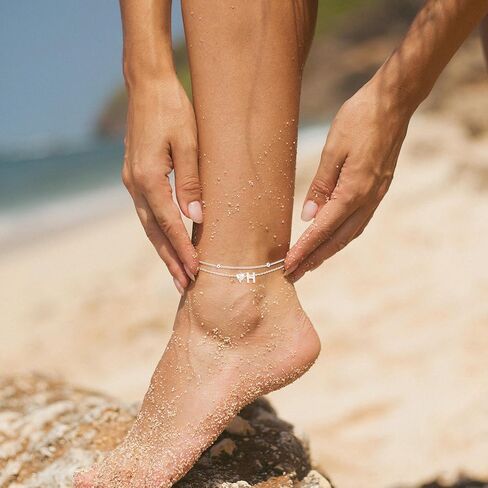 Love Heart Initial Silver Anklets for Women Waterproof Dainty Silver Plated CZ Anklet Trendy Fashion Jewelry Gifts for Women in Kuwait