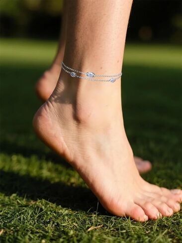 925 Sterling Silver Ankle Bracelet Sea Turtle/Infinity/Wave Seashell/Evil Eye Anklet Bracelet Adjustable Summer Beach Ocean Jewelry for Women in Saudi Arabia