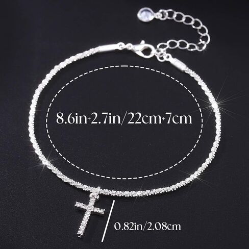 S925 Sterling Silver Anklets Dainty 14K Gold Plated Waterproof Ankle Bracelets Rhinestone Cross Layered Anklet Chain Glitter Fashion Foot Jewelry for Women in Saudi Arabia
