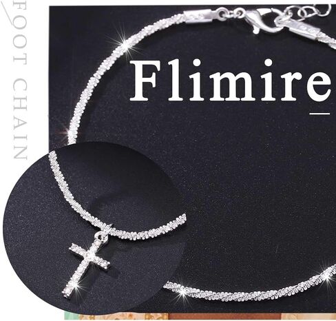S925 Sterling Silver Anklets Dainty 14K Gold Plated Waterproof Ankle Bracelets Rhinestone Cross Layered Anklet Chain Glitter Fashion Foot Jewelry for Women in Saudi Arabia