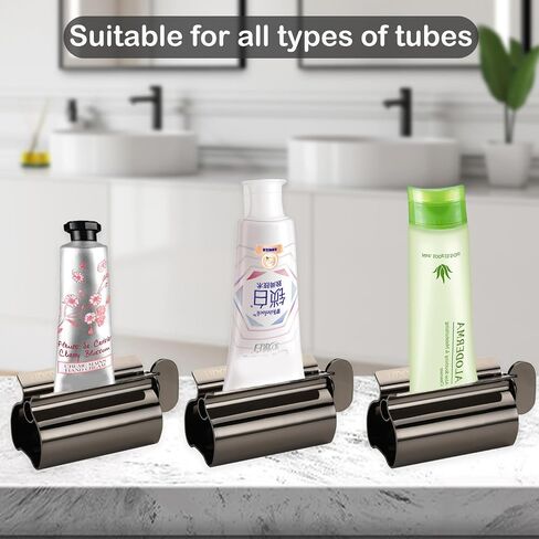 Toothpaste Squeezer - Metal Tube Squeezer Stainless Steel Tube Wringer UDQYQ Toothpaste seat Holder Stand 3 pack (Black) in Kuwait