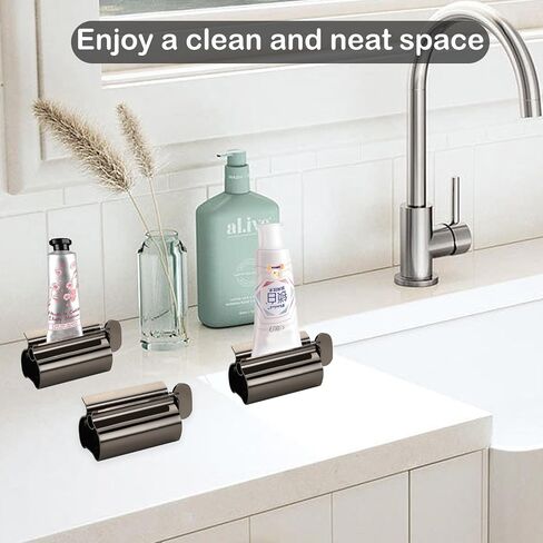 Toothpaste Squeezer - Metal Tube Squeezer Stainless Steel Tube Wringer UDQYQ Toothpaste seat Holder Stand 3 pack (Black) in Kuwait