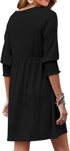 Bluetime Womens Summer Tunic Dress Crew Neck Casual 3/4 Sleeve Short Babydoll Loose Flowy Dresses in Kuwait