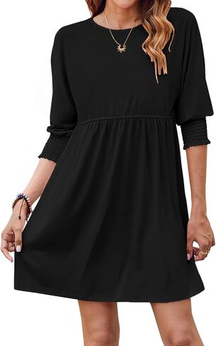 Bluetime Womens Summer Tunic Dress Crew Neck Casual 3/4 Sleeve Short Babydoll Loose Flowy Dresses in Kuwait