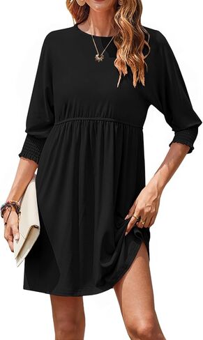 Bluetime Womens Summer Tunic Dress Crew Neck Casual 3/4 Sleeve Short Babydoll Loose Flowy Dresses in Kuwait