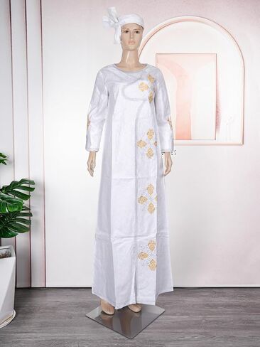 HD West African Bazin Dress for Woman Floral Embroidery African Female Native Maxi Dresses in Saudi Arabia
