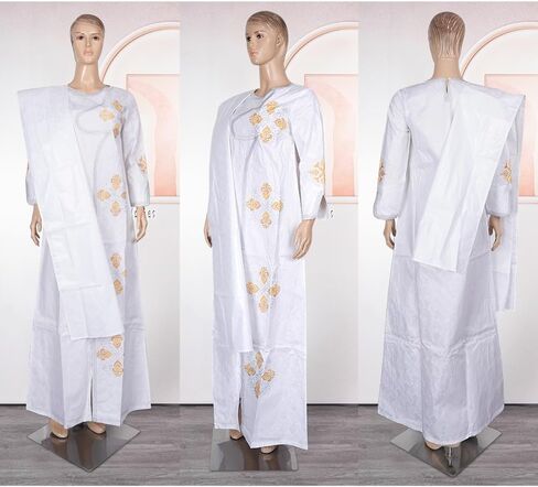 HD West African Bazin Dress for Woman Floral Embroidery African Female Native Maxi Dresses in Saudi Arabia
