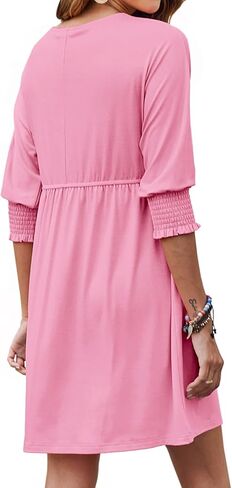 Bluetime Womens Summer Tunic Dress Crew Neck Casual 3/4 Sleeve Short Babydoll Loose Flowy Dresses in Kuwait