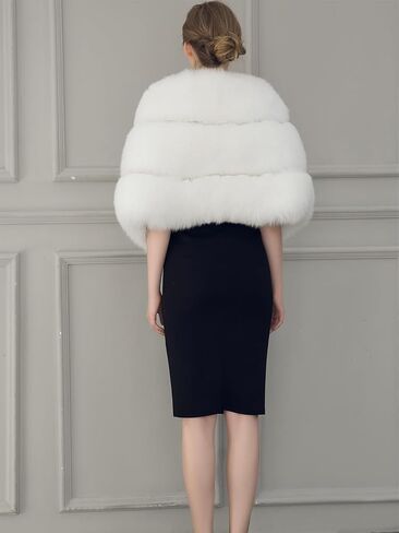 UMREN Women's Luxury Party Faux Fox Fur Long Shawl Cloak Cape for Winter White in Kuwait