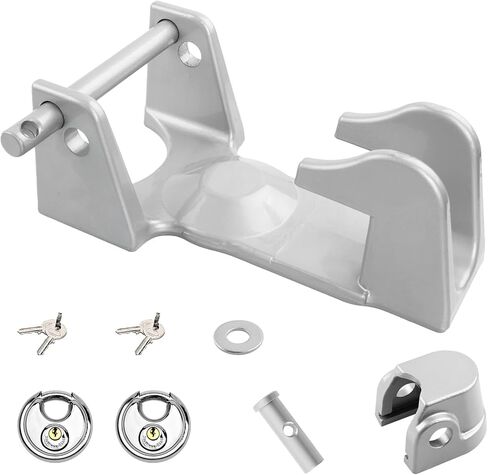 HQPASFY Gooseneck Trailer Lock Combo - Includes Gooseneck Coupler Lock, Adjustable Sleeve Lock, and 2 Keyed Padlock Fit for RV's, Livestock Haulers, Heavy Duty Trailers - Black in Saudi Arabia