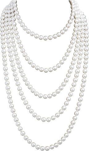 Cizoe 1920s Pearls Necklace Fashion Faux Pearls Gatsby Accessories Vintage Costume Jewelry Cream Long Necklace for Women in Kuwait