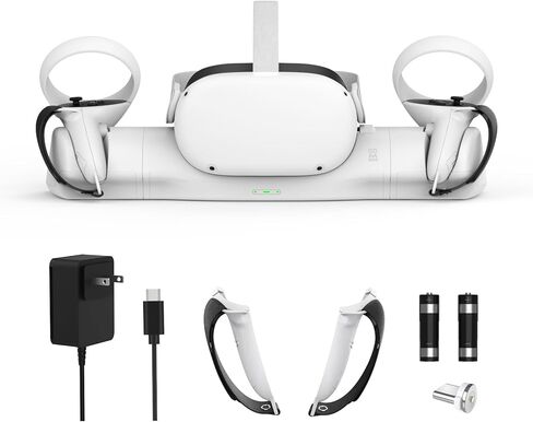 AMVR Upgraded Charging Dock for Meta/Oculus Quest 2, Headset Display Holder and Controller Mount Station, with Magnetic Charging, with Adjustable Wrist Strap Accessories, with 2 Rechargeable Batteries in Saudi Arabia