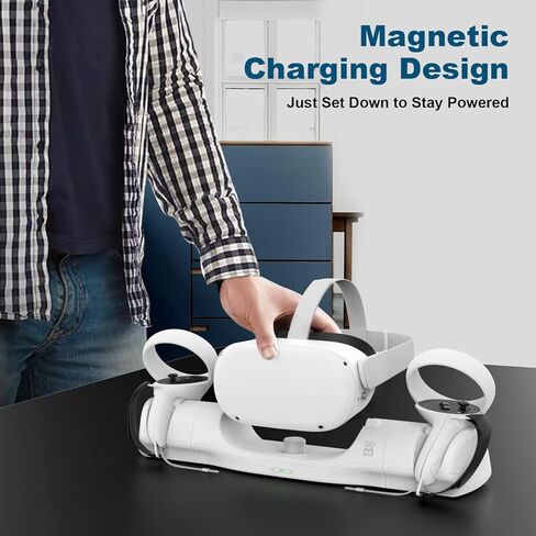 AMVR Upgraded Charging Dock for Meta/Oculus Quest 2, Headset Display Holder and Controller Mount Station, with Magnetic Charging, with Adjustable Wrist Strap Accessories, with 2 Rechargeable Batteries in Saudi Arabia
