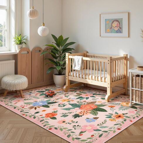 Lahome Floral 8x10 منطقة سجاد لغرفة المعيشة ، سجاد سوداء قابلة للغسل لغرفة نوم غرفة الطعام ، غير Sheddig رقيقة من المطاط المدعومة غير المدعومة من قاعة الأطفال في الحضانة. in Kuwait