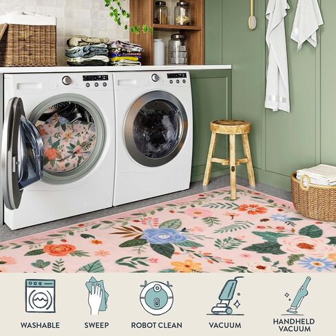 Lahome Floral 8x10 منطقة سجاد لغرفة المعيشة ، سجاد سوداء قابلة للغسل لغرفة نوم غرفة الطعام ، غير Sheddig رقيقة من المطاط المدعومة غير المدعومة من قاعة الأطفال في الحضانة. in Kuwait