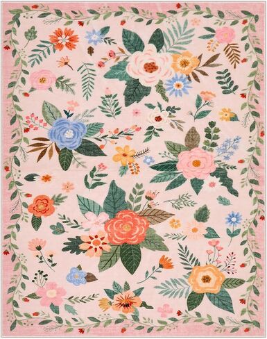 Lahome Floral 8x10 منطقة سجاد لغرفة المعيشة ، سجاد سوداء قابلة للغسل لغرفة نوم غرفة الطعام ، غير Sheddig رقيقة من المطاط المدعومة غير المدعومة من قاعة الأطفال في الحضانة. in Kuwait