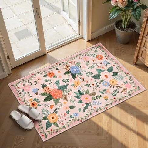 Lahome Floral 8x10 منطقة سجاد لغرفة المعيشة ، سجاد سوداء قابلة للغسل لغرفة نوم غرفة الطعام ، غير Sheddig رقيقة من المطاط المدعومة غير المدعومة من قاعة الأطفال في الحضانة. in Kuwait