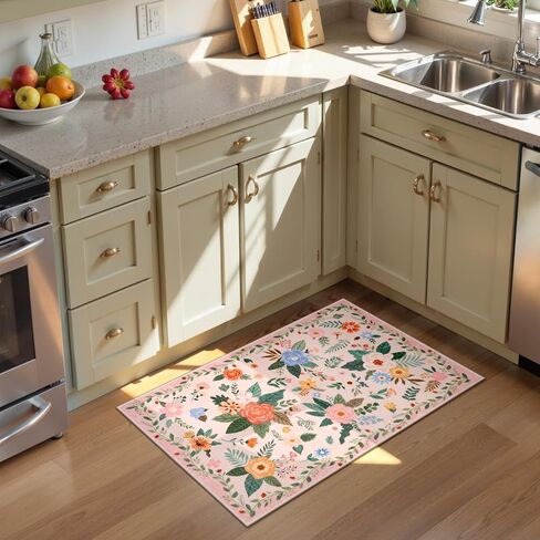 Lahome Floral 8x10 منطقة سجاد لغرفة المعيشة ، سجاد سوداء قابلة للغسل لغرفة نوم غرفة الطعام ، غير Sheddig رقيقة من المطاط المدعومة غير المدعومة من قاعة الأطفال في الحضانة. in Kuwait