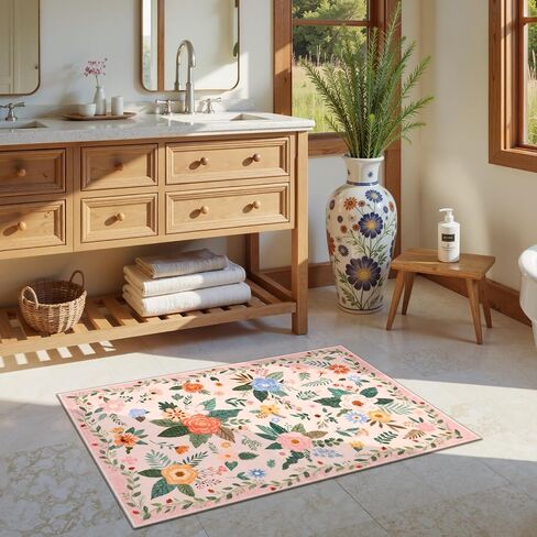 Lahome Floral 8x10 منطقة سجاد لغرفة المعيشة ، سجاد سوداء قابلة للغسل لغرفة نوم غرفة الطعام ، غير Sheddig رقيقة من المطاط المدعومة غير المدعومة من قاعة الأطفال في الحضانة. in Kuwait