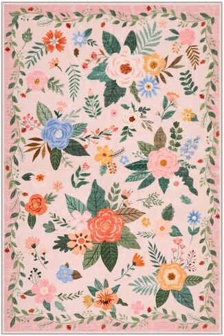 Lahome Floral 8x10 منطقة سجاد لغرفة المعيشة ، سجاد سوداء قابلة للغسل لغرفة نوم غرفة الطعام ، غير Sheddig رقيقة من المطاط المدعومة غير المدعومة من قاعة الأطفال في الحضانة. in Kuwait