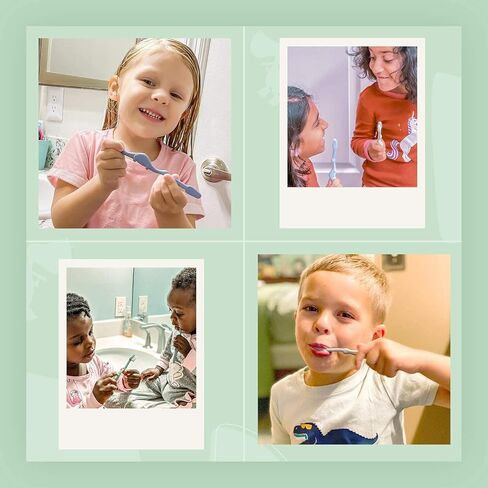 ROARex® All-Natural Eco Friendly Kids Toothbrush Made from Plants - Dinosaurs 4-36m - Baby to Toddler - Blue/Green - 4pk | 1% for The Planet Product in Saudi Arabia