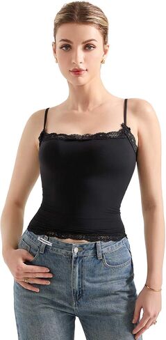 Suuksess Women Lace مزدوج المبطنة Camisole Top Spaghetti Strap Out Out Tank Top in Kuwait